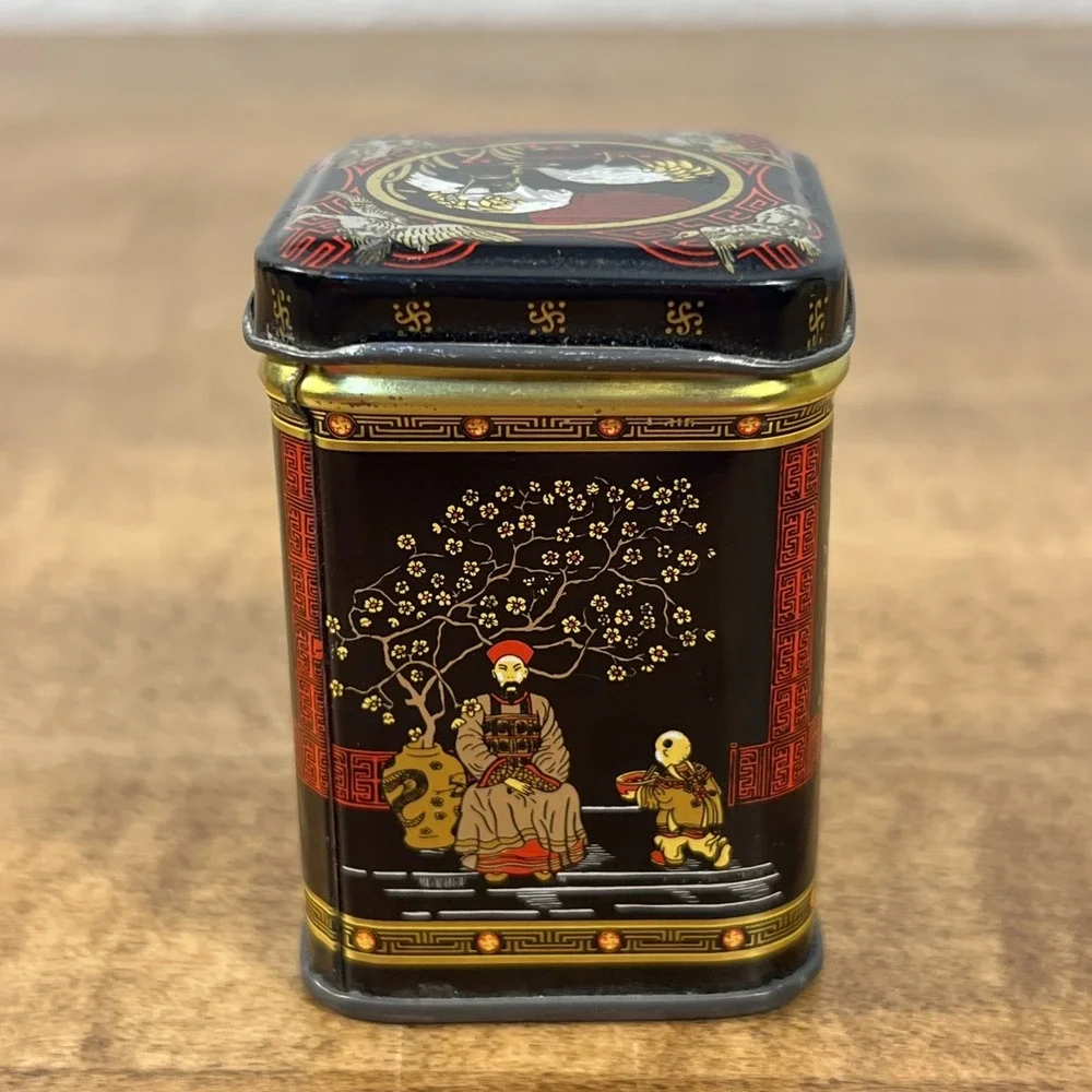 VTG‎ Tin Box Storage Red Black Chinese Tea Herbs Medicine Spices Hong Kong 2.5